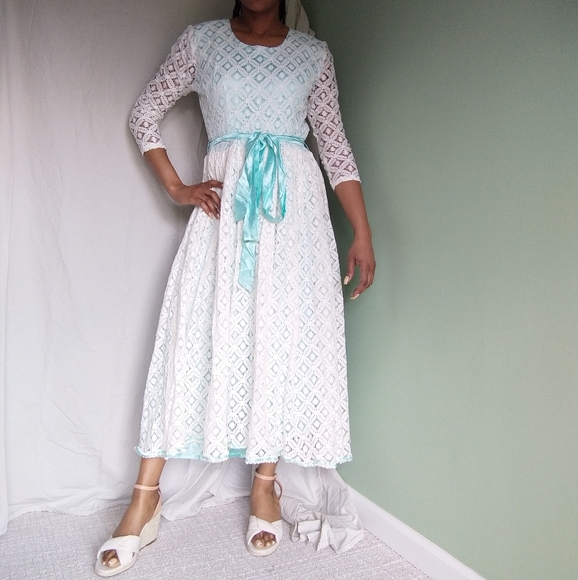 Franny's fashion Dresses & Skirts - Women's Baby blue and cream lace dress